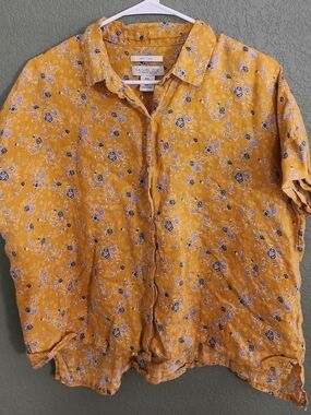 Rachel Zoe Women's Mustard Floral Linen Shirt